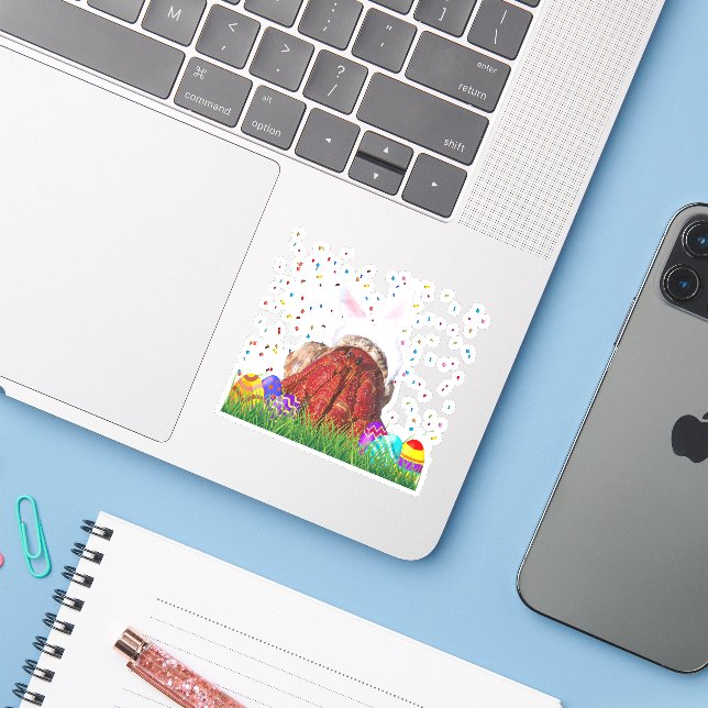 Cute Easter Bunny Hermit Crab Sticker (Laptop w/ iPhone)