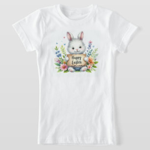 Cute Easter Bunny Holding a Happy Easter Sign T-Shirt