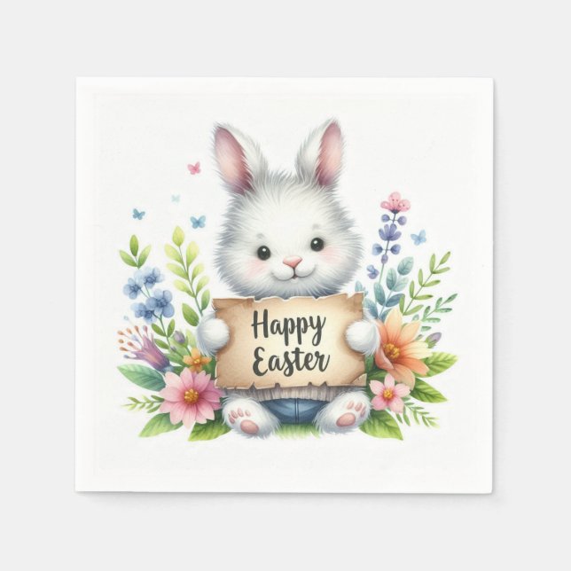 Cute Easter Bunny Holding an Easter Sign  Napkins (Front)