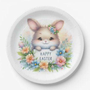 Cute Easter Bunny Holding an Easter Sign Paper Plates