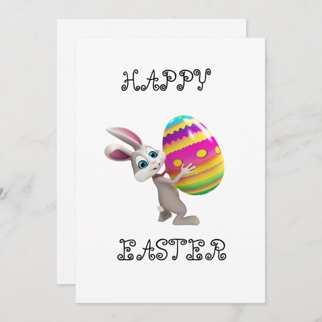 Cute Easter Bunny holding An Egg Easter Card (Front/Back)