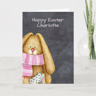 Cute Easter Bunny Holding an Egg Holiday Card