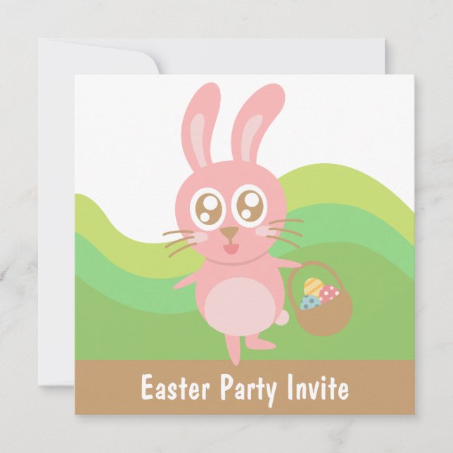Cute Easter Bunny holding basket of eggs Invitation (Front)