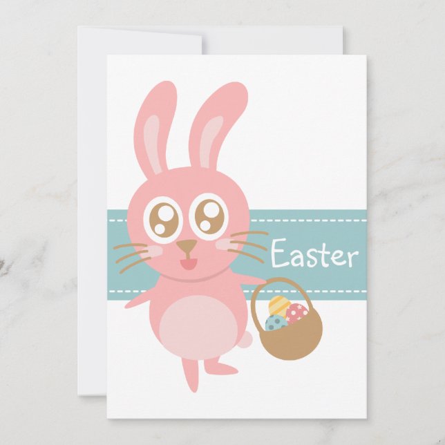 Cute Easter Bunny holding basket of eggs Invitation (Front)