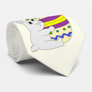 Cute easter bunny holding painted egg tie