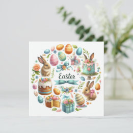 Cute Easter Bunny Illustration Holiday Card