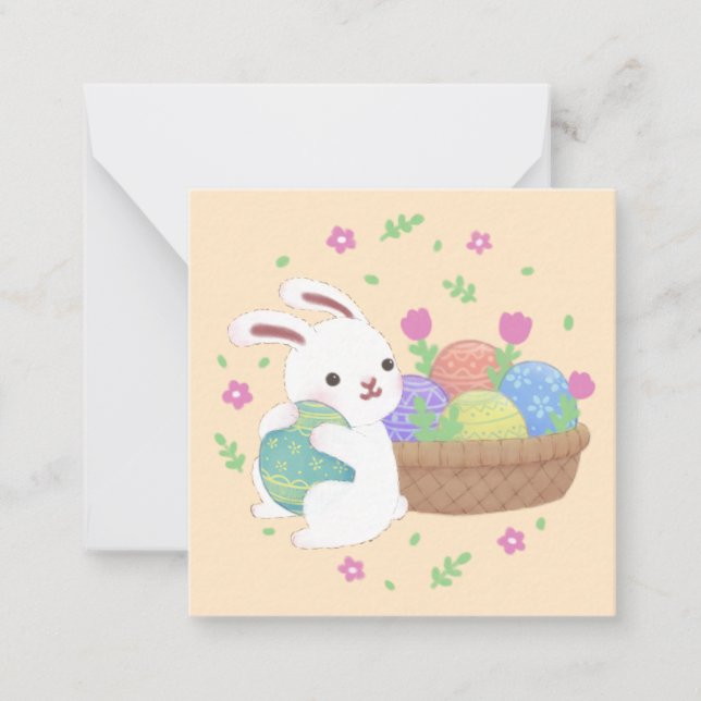 Cute Easter Bunny Illustration Note Card (Front)