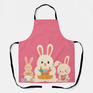 Cute Easter Bunny Illustration Pastel Kids Spring Apron