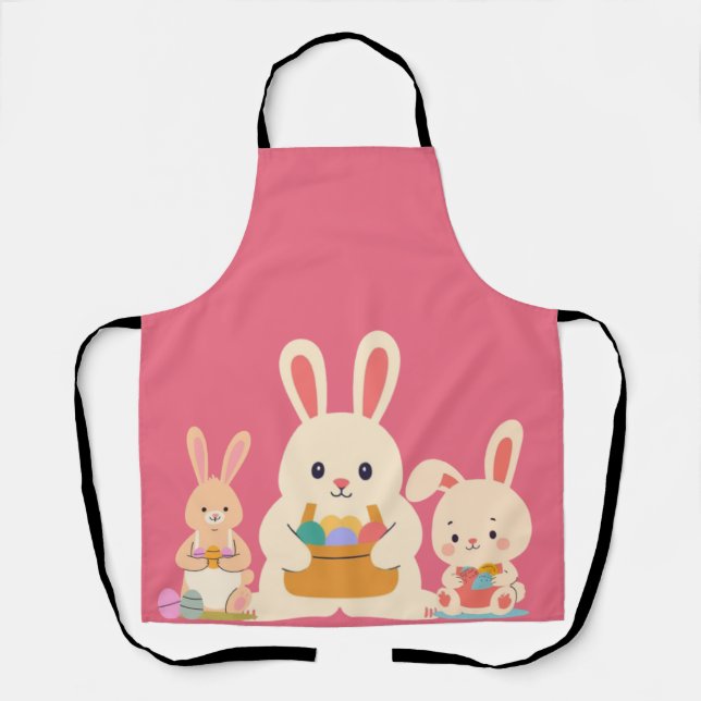 Cute Easter Bunny Illustration Pastel Kids Spring Apron (Front)