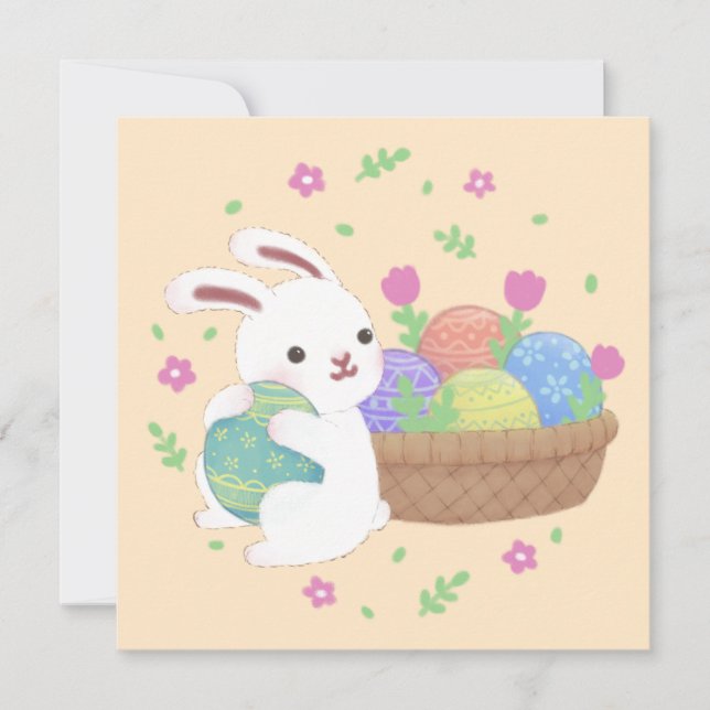 Cute Easter Bunny Illustration Thank You Card (Front)
