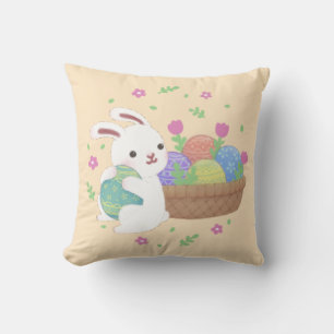 Cute Easter Bunny Illustration Throw Pillow