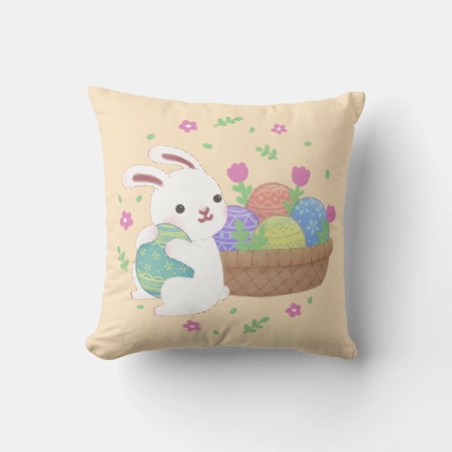 Cute Easter Bunny Illustration Throw Pillow (Front)