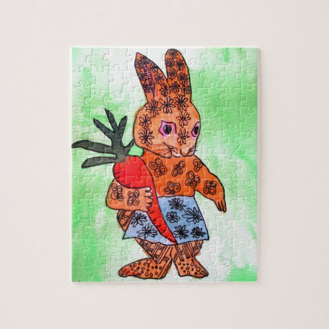 Cute Easter bunny illustration with orange carrot Jigsaw Puzzle (Vertical)