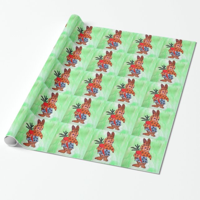 Cute Easter bunny illustration with orange carrot Wrapping Paper (Unrolled)