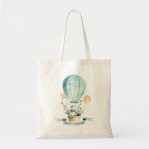 Cute Easter bunny in a hot balloon Tote Bag