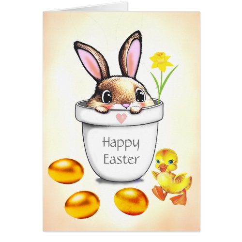 Cute Easter Bunny in a Plant Pot  Golden Eggs