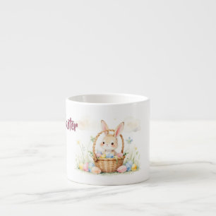 Cute Easter Bunny in Basket with Colorful Eggs Espresso Cup