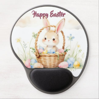 Cute Easter Bunny in Basket with Colorful Eggs Gel Mouse Pad
