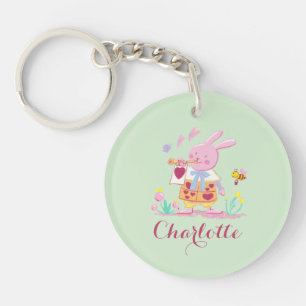Cute Easter Bunny in Garden Egg Pattern Green Keychain