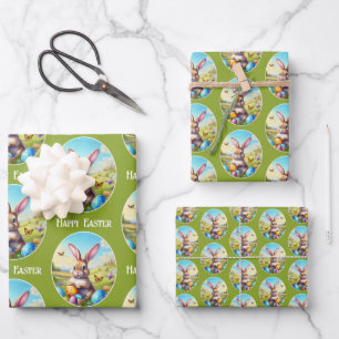 Cute Easter Bunny in Landscape - Wrapping Paper Sheets