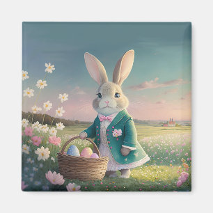Cute Easter bunny in little blue jacket Magnet