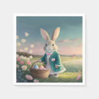 Cute Easter bunny in little blue jacket