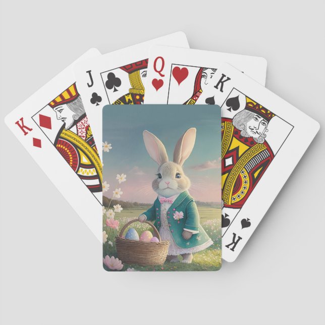 Cute Easter bunny in little blue jacket Poker Cards (Back)