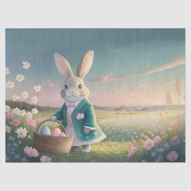 Cute Easter bunny in little blue jacket Tissue Paper (Front)
