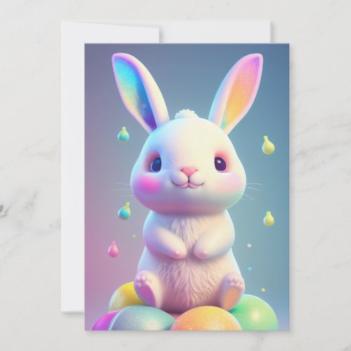 Cute Easter Bunny in Pastel Colors 3D Style Card