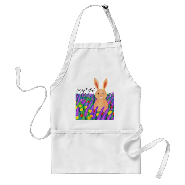 Cute Easter bunny in the flowers Adult Apron (Front)