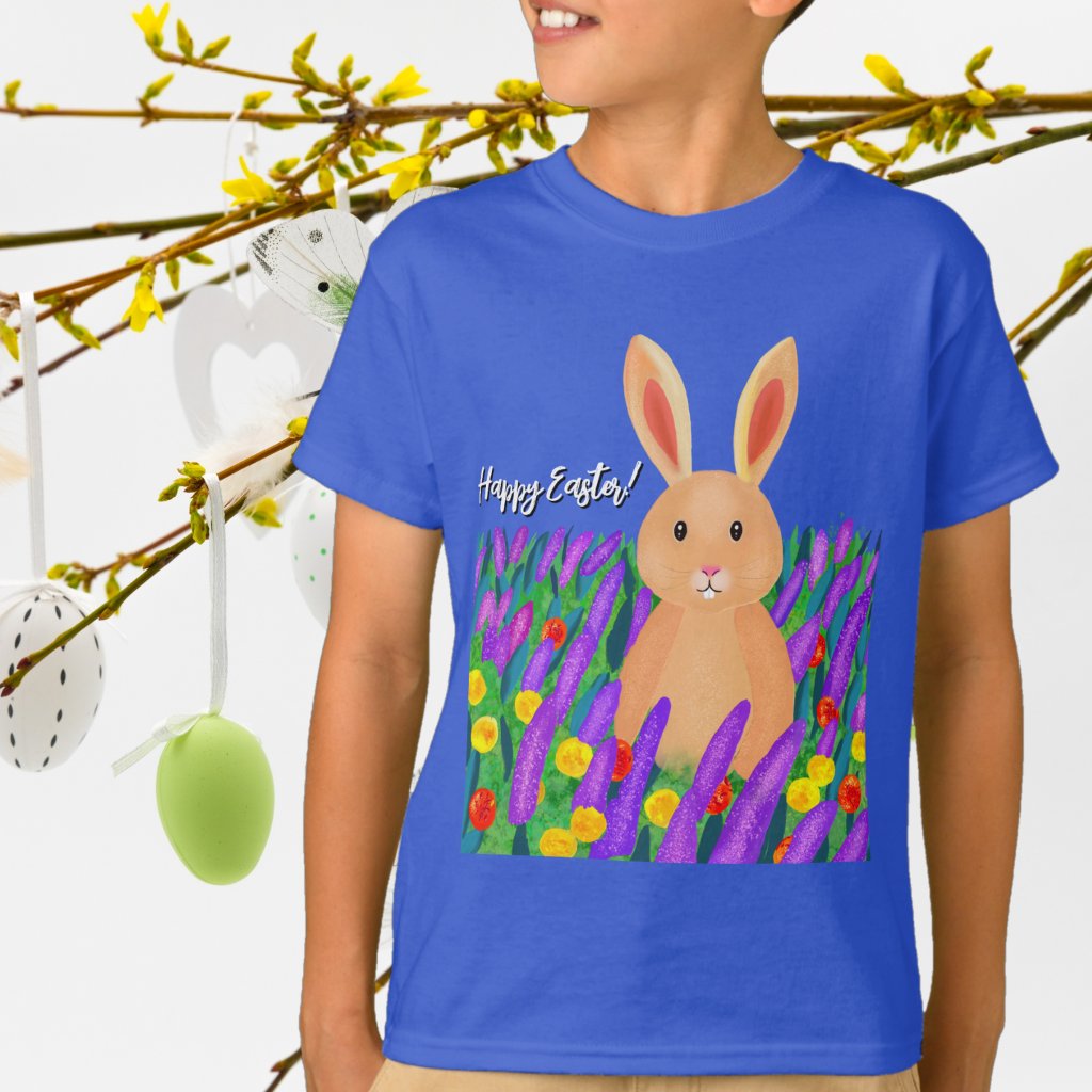 Cute Easter bunny in the flowers