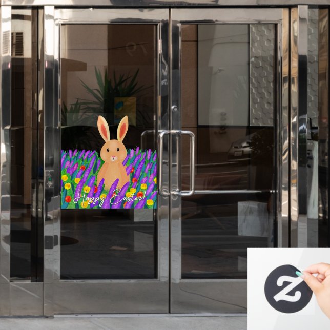 Cute Easter bunny in the flowers Window Cling (Office Door)