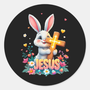 Cute Easter Bunny Jesus Faith Cross Christian Classic Round Sticker