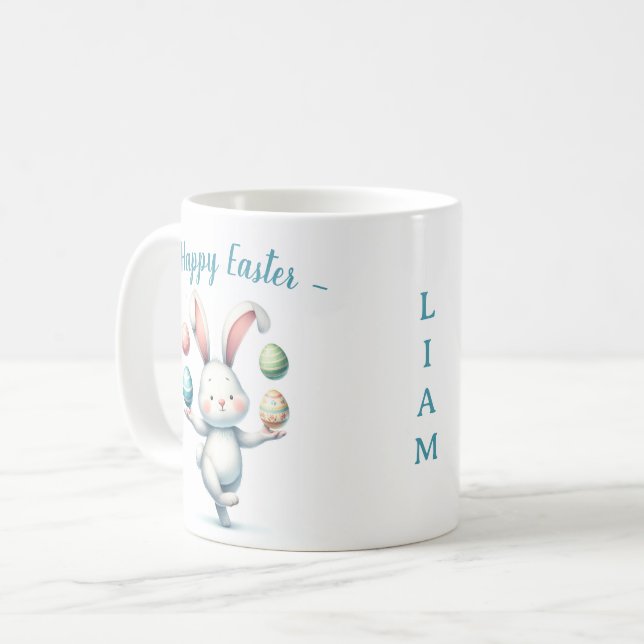 Cute Easter Bunny Juggling Eggs Personalized Kids  Coffee Mug (Front Left)