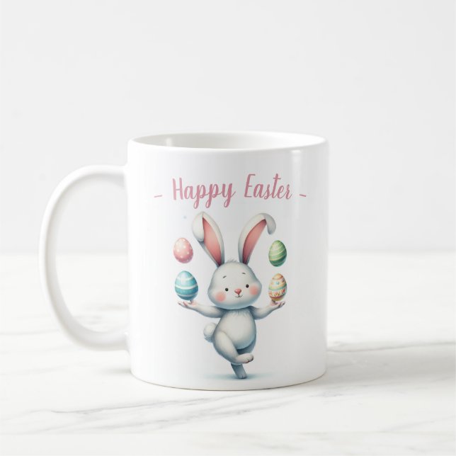 Cute Easter Bunny Juggling Eggs Personalized Kids  Coffee Mug (Left)