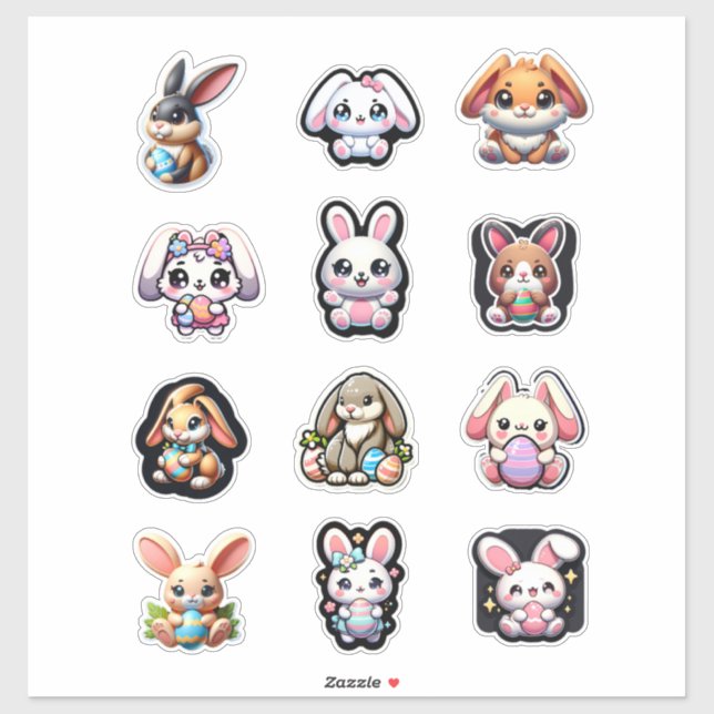 Cute Easter Bunny Kawaii  Sticker (Sheet)