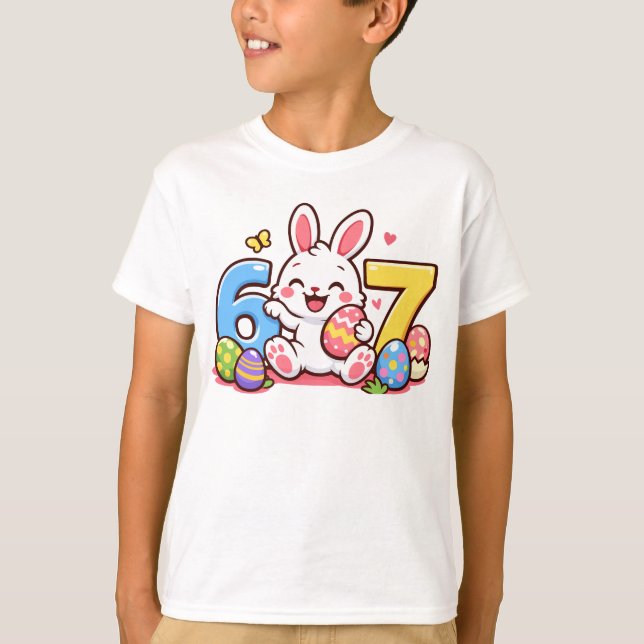 Cute Easter Bunny Kid 67 Meme T-Shirt (Front)