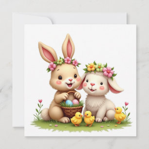 Cute Easter Bunny, Lamb & Chicks Easter Egg Hunt Invitation