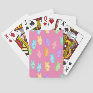 Cute Easter Bunny Marshmallow Treats on Pink Poker Cards