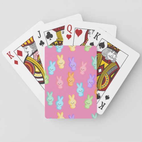 Cute Easter Bunny Marshmallow Treats on Pink Poker Cards