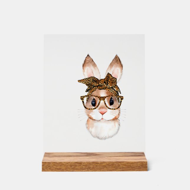 Cute Easter Bunny Mom Easter Leopard Year of The R Acrylic Sign (Front)