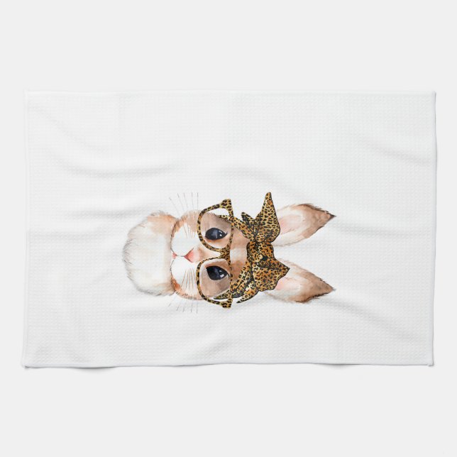 Cute Easter Bunny Mom Easter Leopard Year of The R Kitchen Towel (Horizontal)
