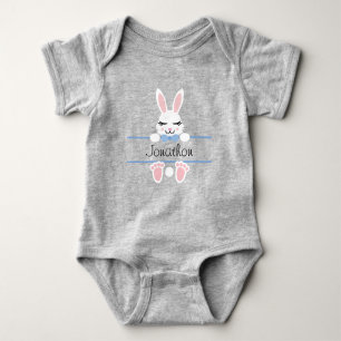 Cute Easter Bunny Monogram Add Name Boy Baby Bodysuit