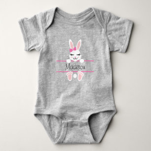 Cute Easter Bunny  Monogram Add Name Girl Baby Bodysuit