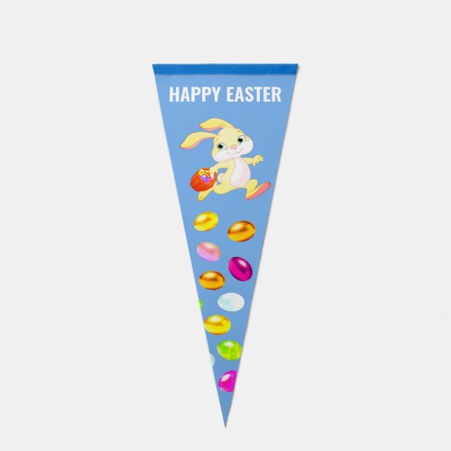 Cute Easter Bunny  Multicolored Eggs on Light Bl Pennant Flag