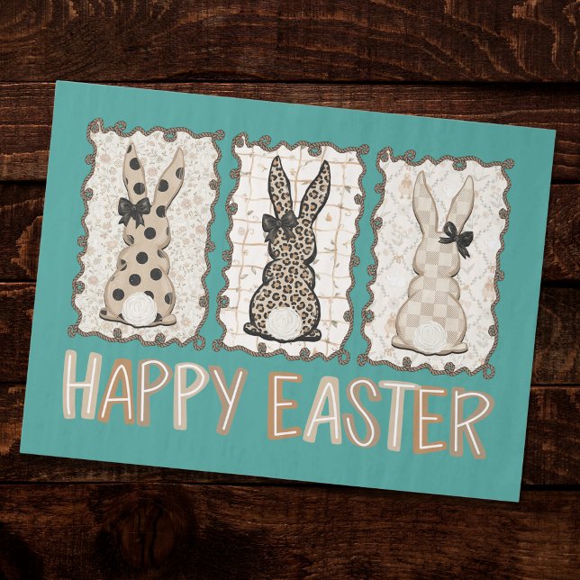 Cute Easter Bunny n Animal Print Brown Bows Teal  Tissue Paper (Creator Uploaded)