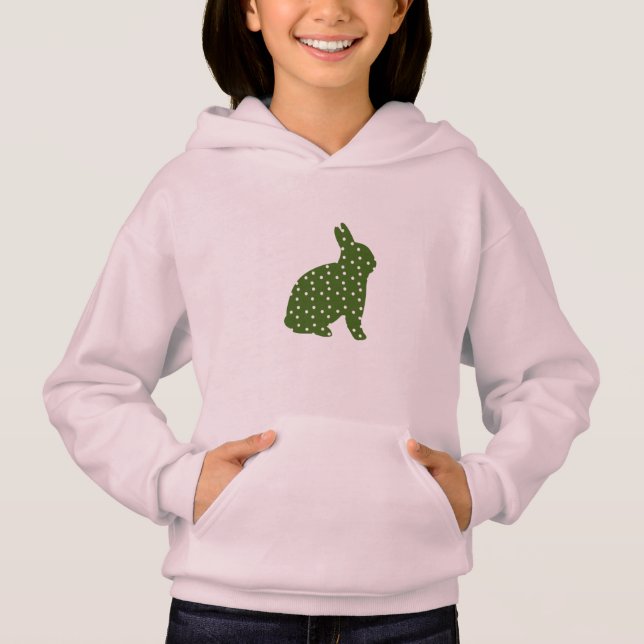 Cute Easter bunny olive green with white spots Hoodie (Front)