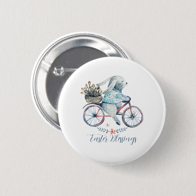 Cute Easter Bunny on a Bike Button (Front & Back)