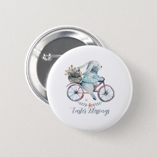 Cute Easter Bunny on a Bike Button