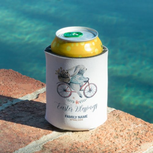 Cute Easter Bunny on a Bike Can Cooler